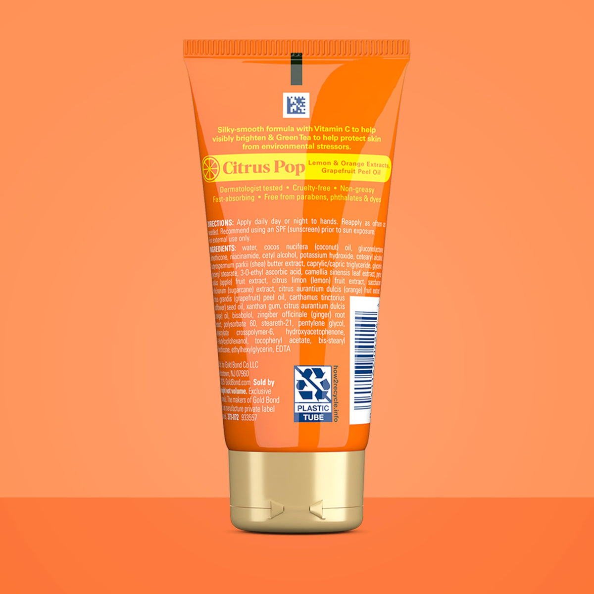 Gold Bond tube close-up displaying creamy texture and quick-absorb benefit