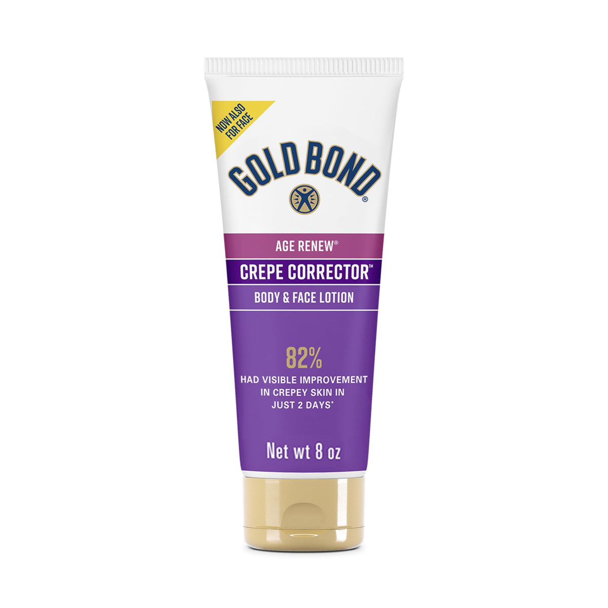 Gold Bond front packaging of crepe corrector lotion shows label and 8 oz size, clear benefit