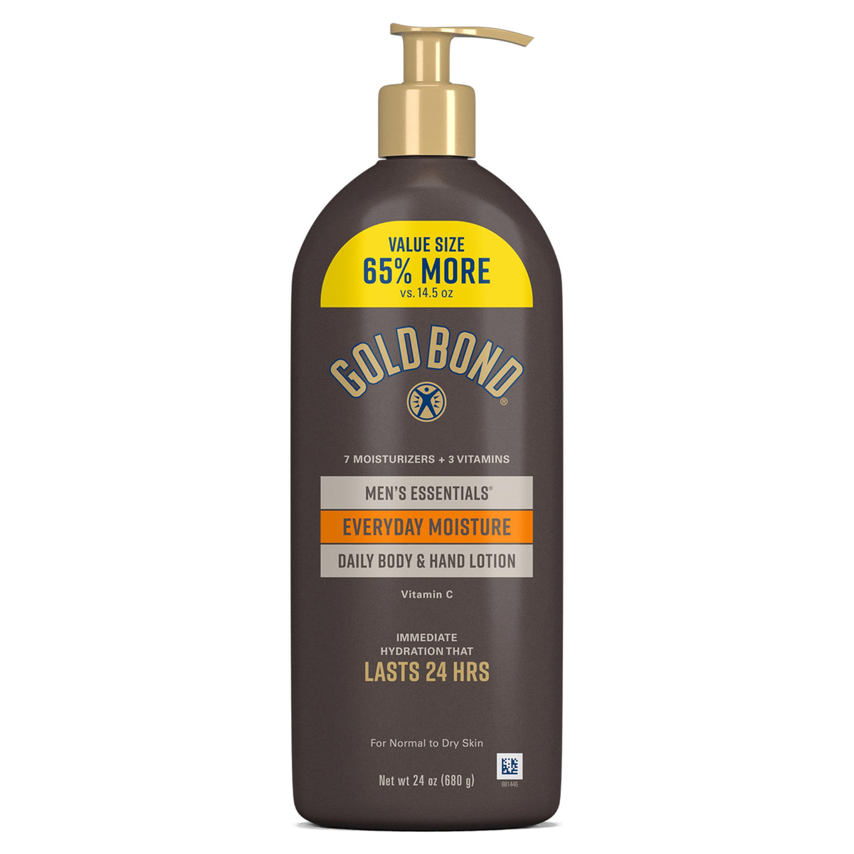 Gold Bond front pump bottle showing label and easy dispensing benefit