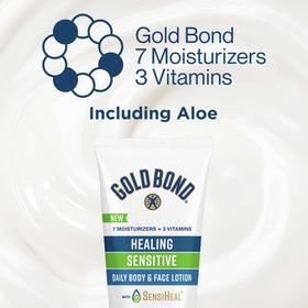 Gold Bond lotion being smoothed on forearm for calming and moisturizing skin
