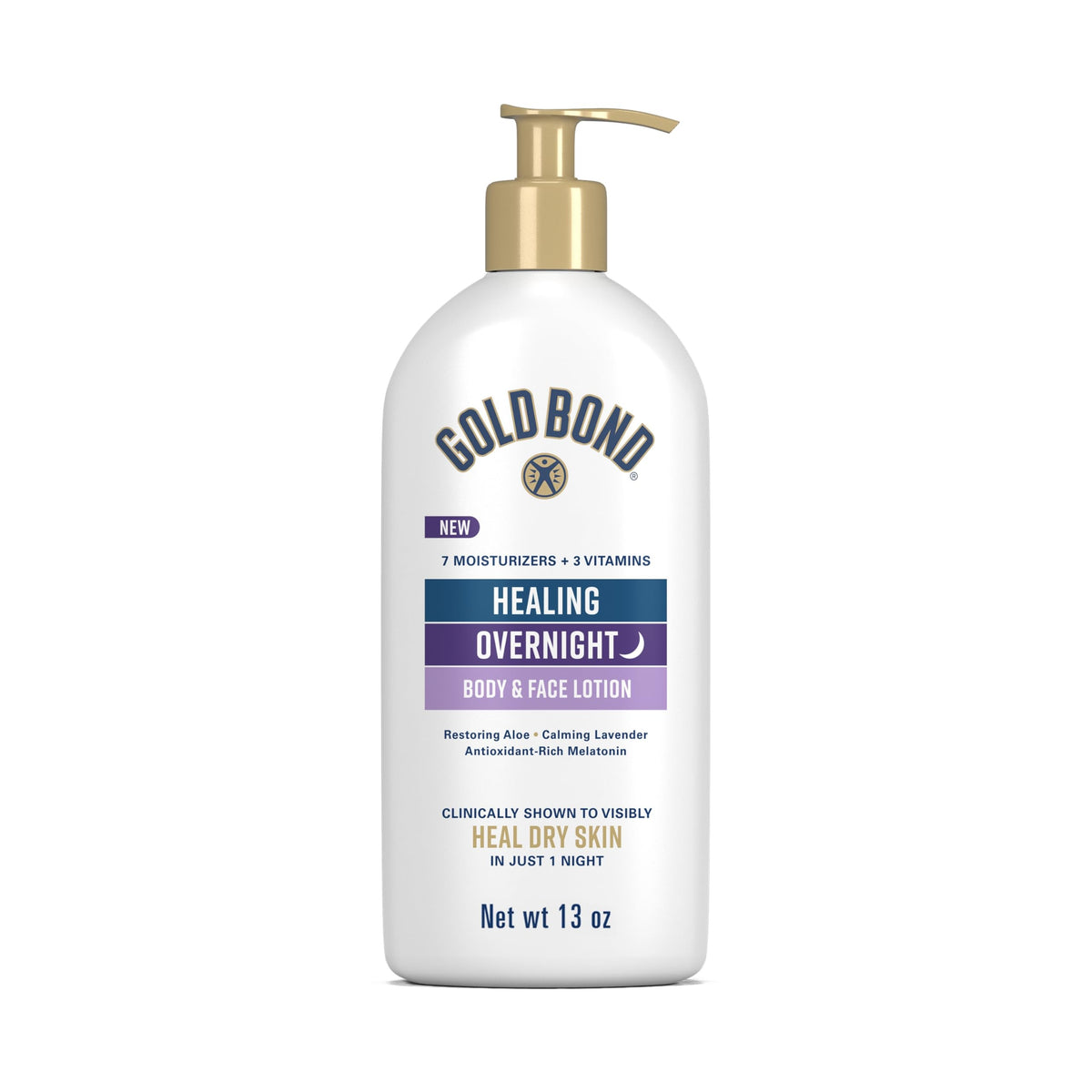 Gold Bond bottle front packaging showing product and size benefits