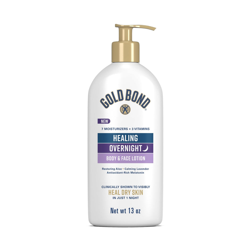 Gold Bond bottle front packaging showing product and size benefits