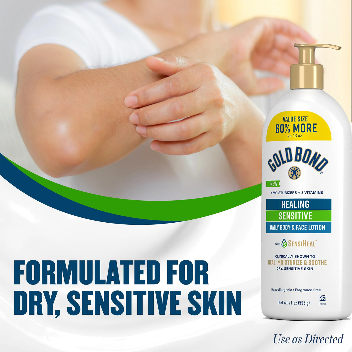 Gold Bond pump dispensing lotion into hand for fast easy application