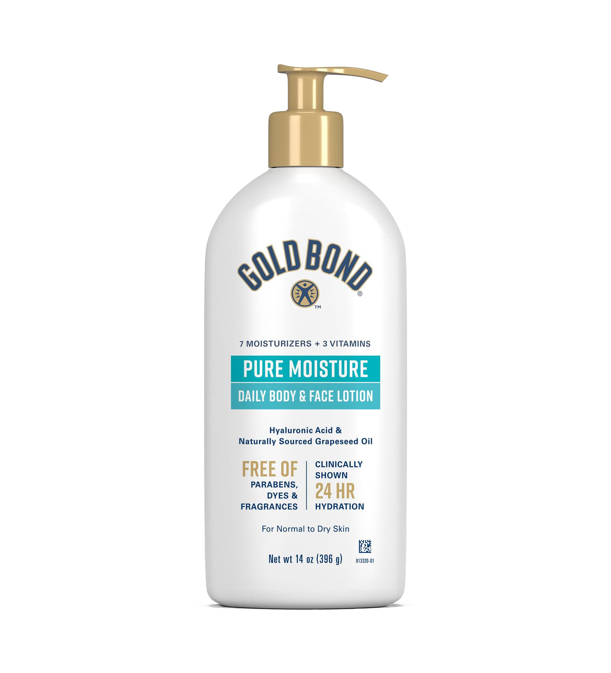 Gold Bond front packaging showing 14 oz pump and product benefits