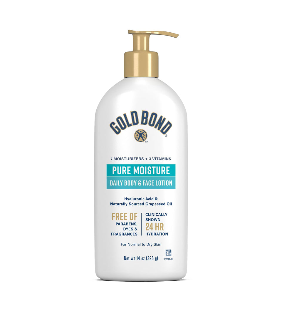 Gold Bond front packaging showing 14 oz pump and product benefits