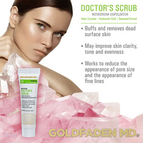 GOLDFADEN MD close-up of scrub texture with ruby crystals for gentle polish