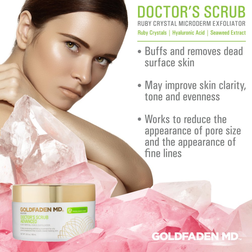 GOLDFADEN MD scrub being applied to skin demonstrating smoothing benefit