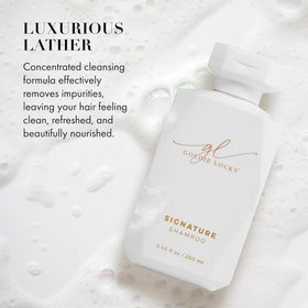 Goldie Locks marula oil and white truffle imagery showing shine boost