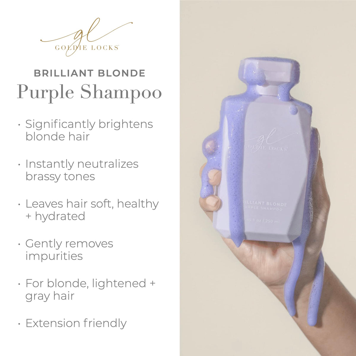 Goldie Locks shampoo lather texture demonstrating gentle moisturizing foam