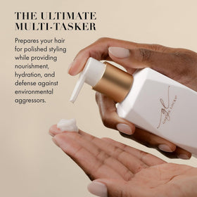 Goldie Locks leave-in texture on hand showing non-greasy finish for easy styling