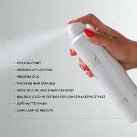 Goldie Locks mist over hair demonstrating instant texture and touchable volume