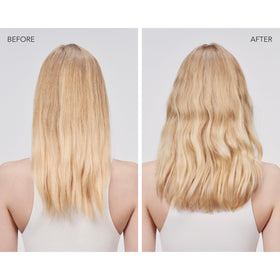 Goldwell before-and-after hair split showing reduced frizz and improved smoothness benefit