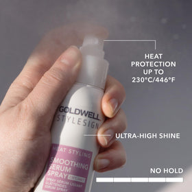 Goldwell close-up of nozzle and liquid texture, highlighting even mist and lightweight feel