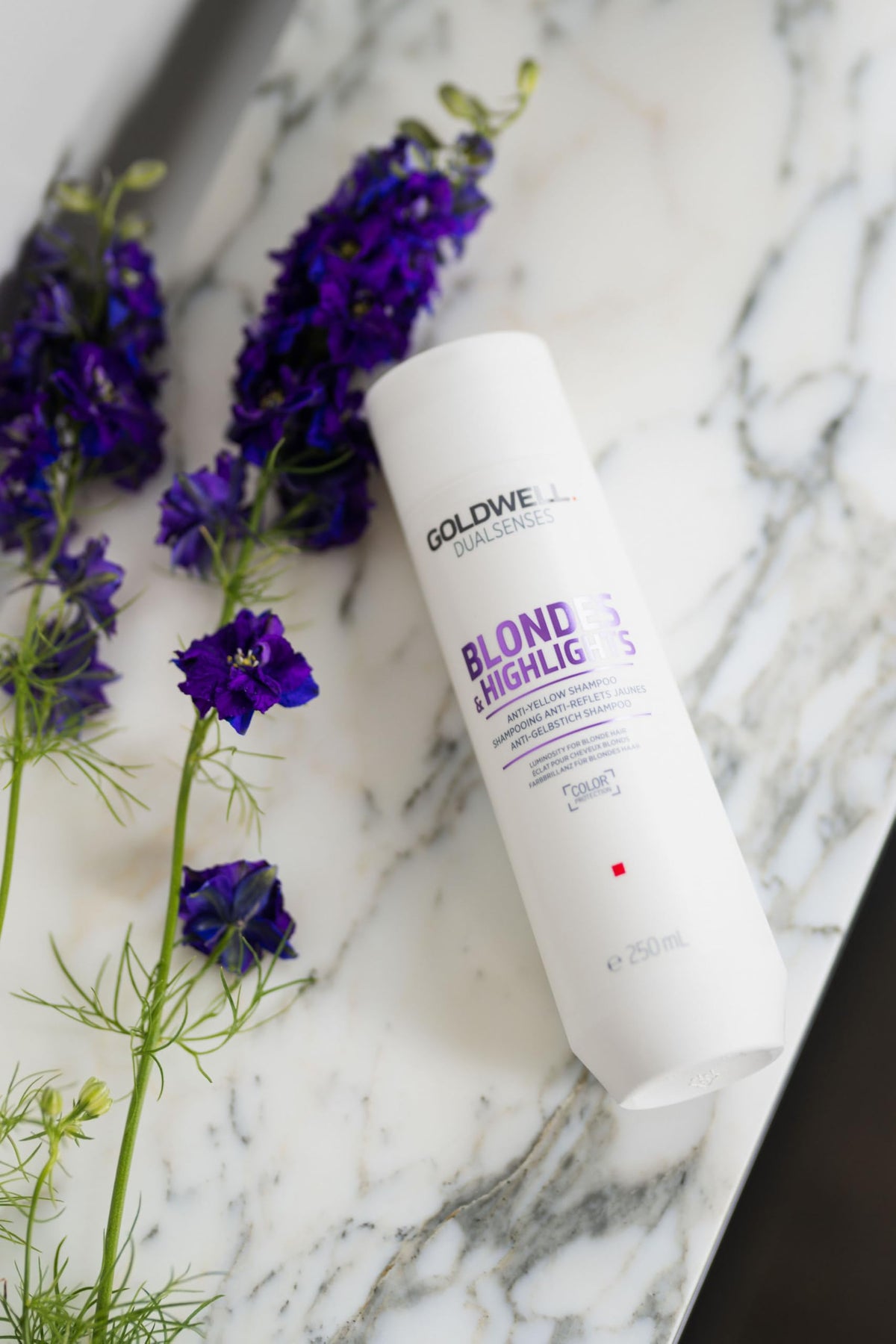 Goldwell after-wash blonde hair appearing neutralized and luminous