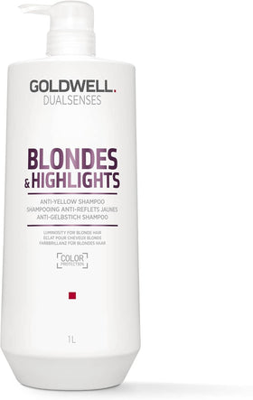 Goldwell front bottle showing product and benefits for brighter blonde