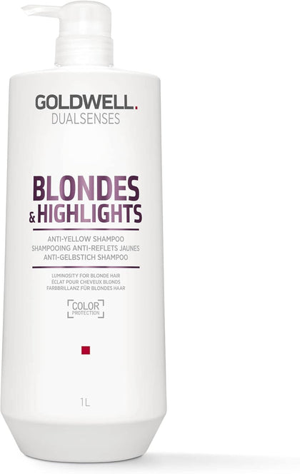 Goldwell front bottle showing product and benefits for brighter blonde