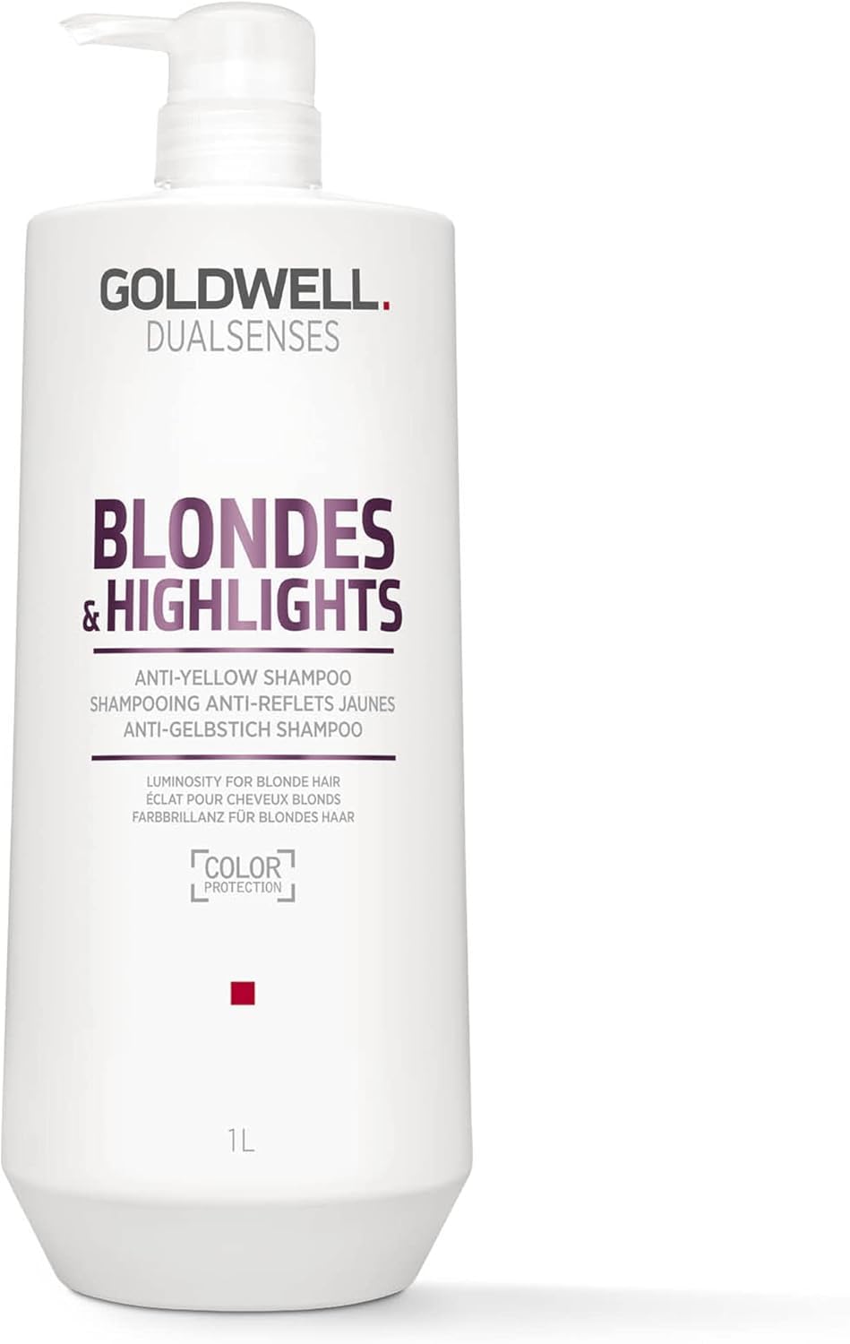 Goldwell front bottle showing product and benefits for brighter blonde