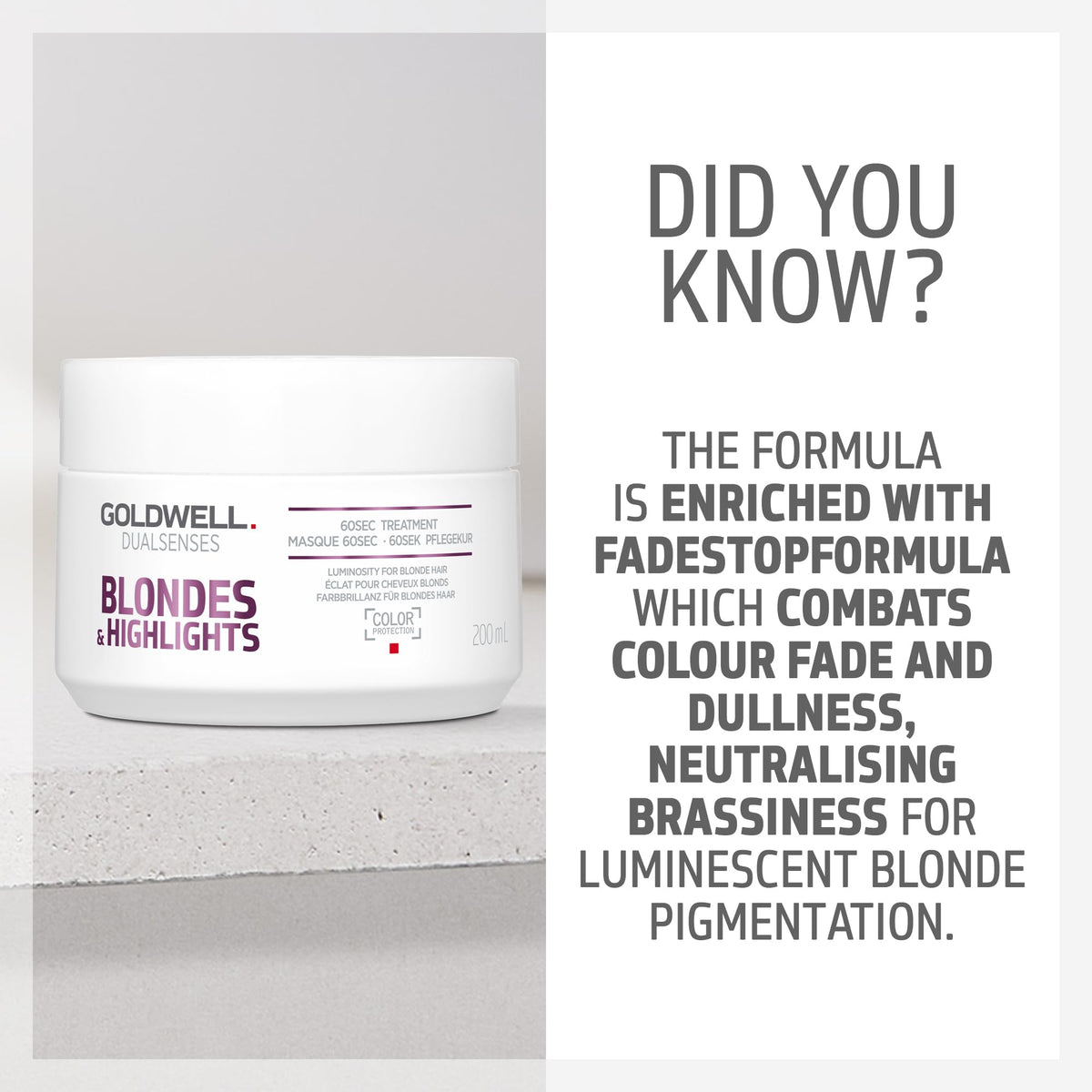 Goldwell cream applied to hair strand demonstrating neutralizing effect on brassiness