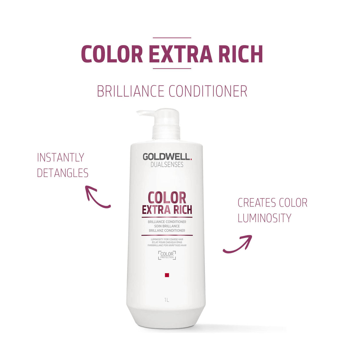 Goldwell bottle held in hand to show 1L scale and value benefit