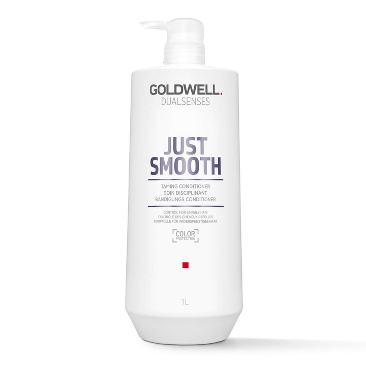 Goldwell front packaging showing 1L conditioner for salon-grade smoothing