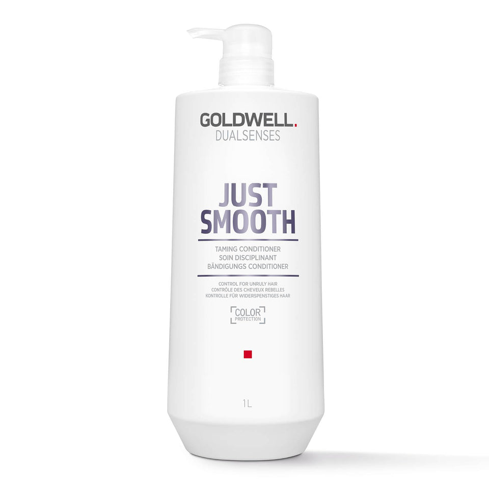 Goldwell front packaging showing 1L conditioner for salon-grade smoothing