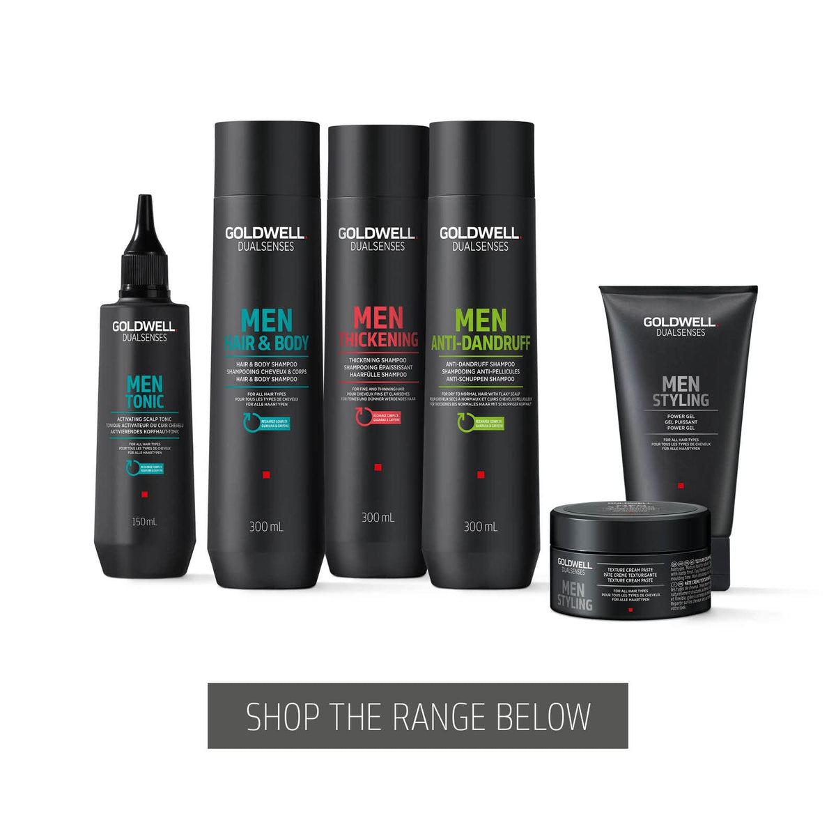 Goldwell label close-up listing Recharge Complex and caffeine benefits