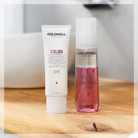 Goldwell Dualsenses before and after hair image highlighting improved color vibrancy