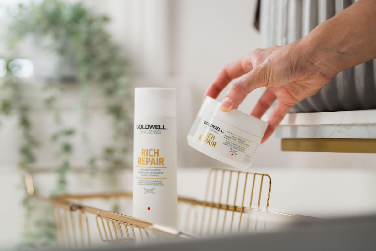 Goldwell before and after hair photo showing improved shine and smoothness