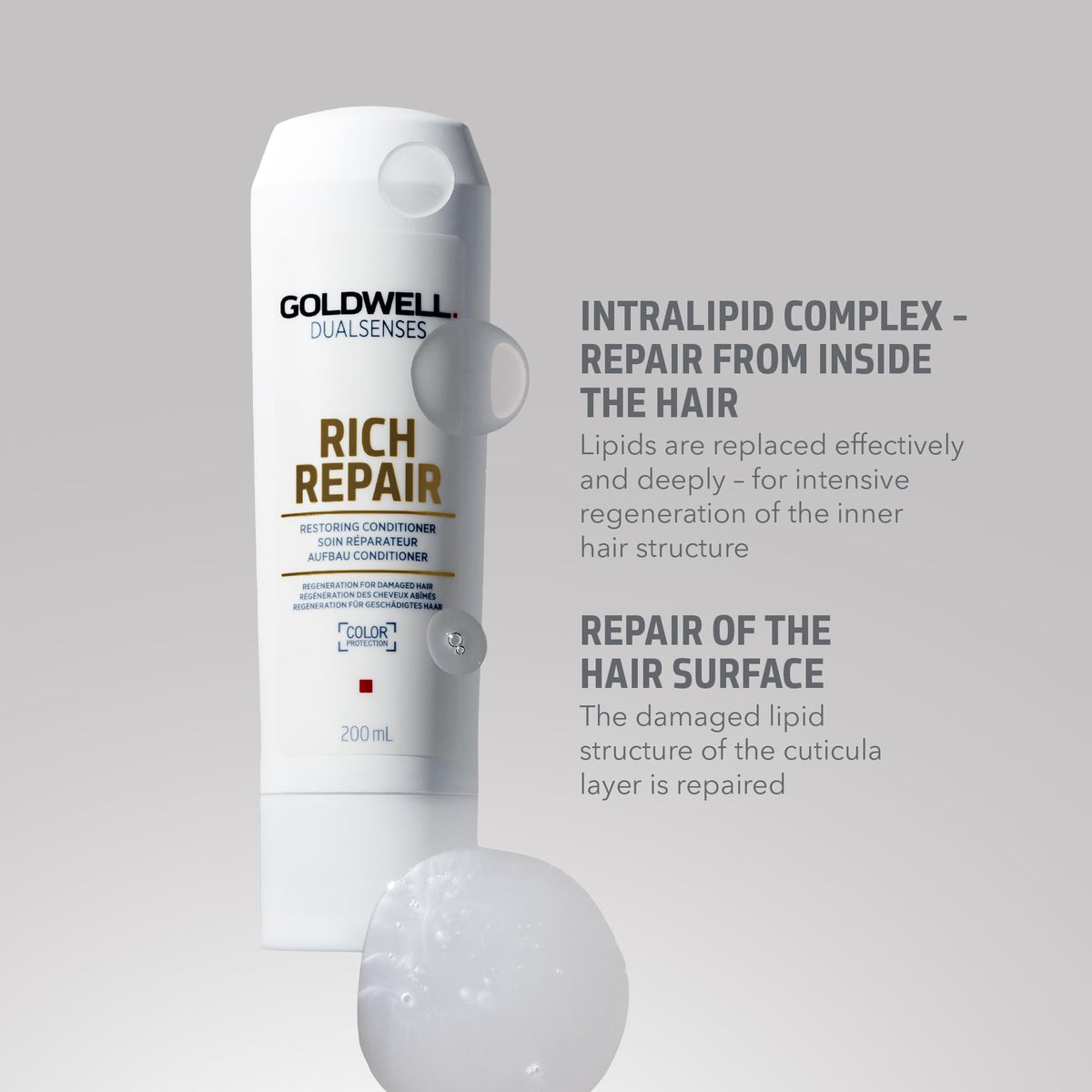 Goldwell close-up of conditioned hair texture showing smoother shine benefit