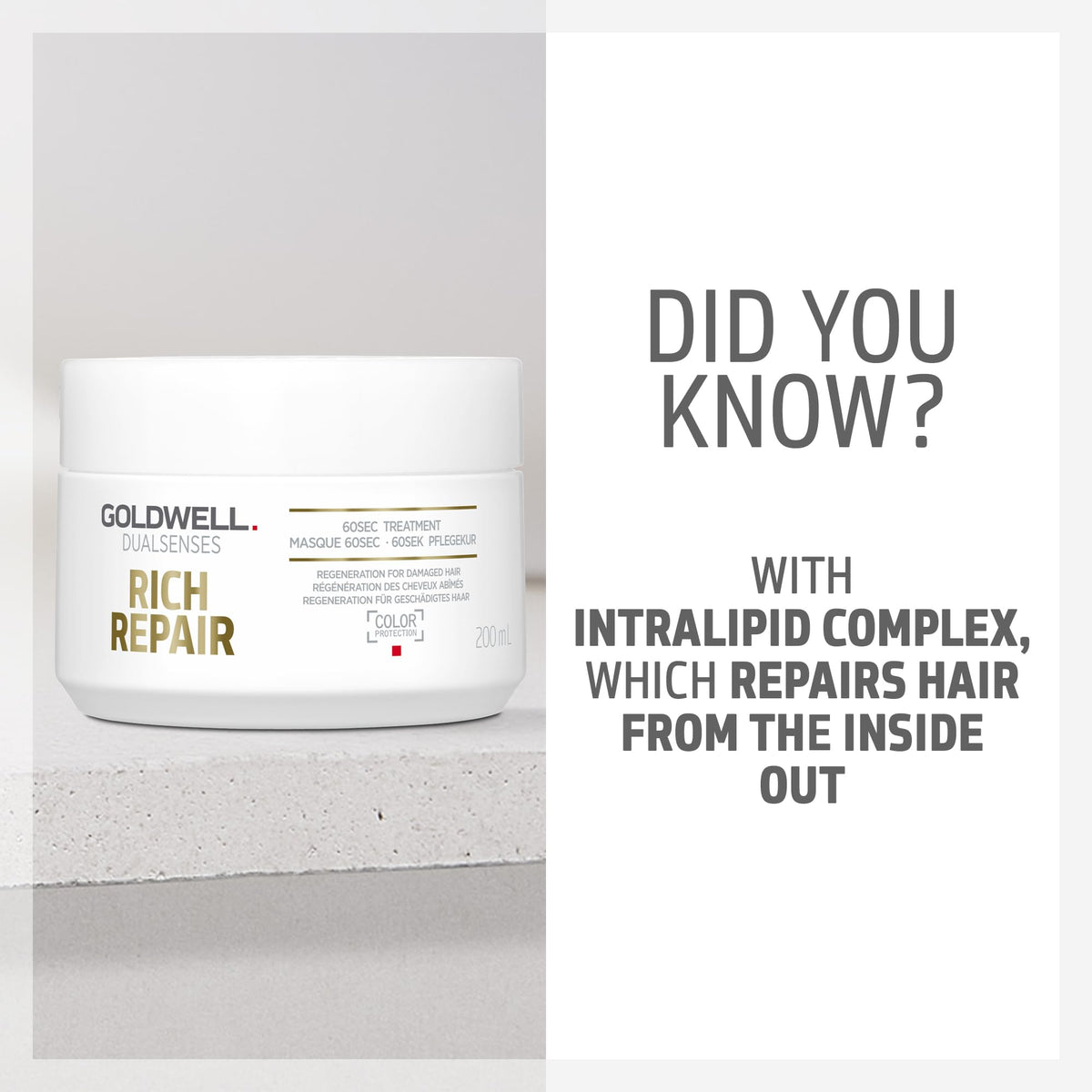 Goldwell bottle in shower being applied to hair demonstrating in-shower convenience benefit