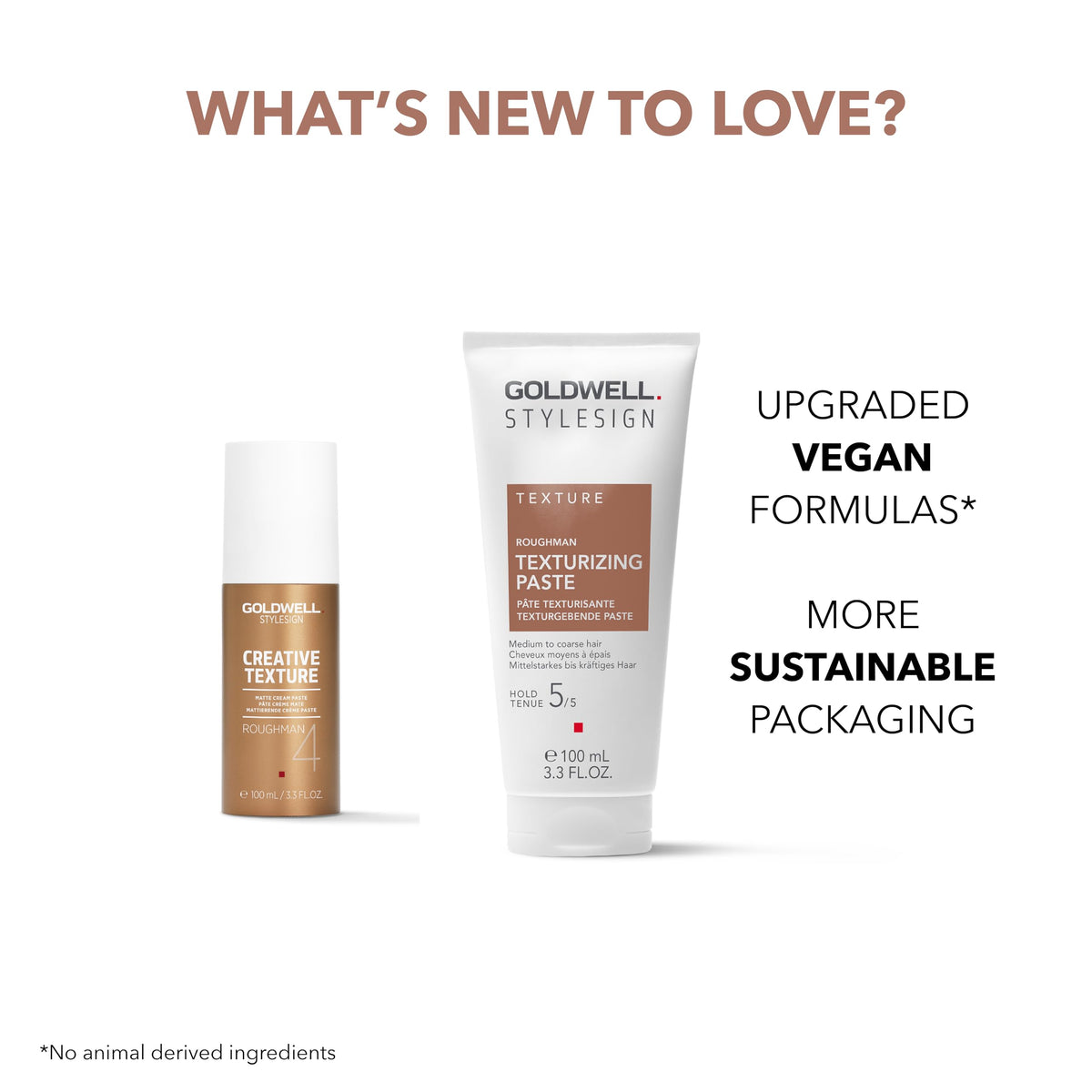 Goldwell Roughman size comparison next to a hand showing container scale advantage