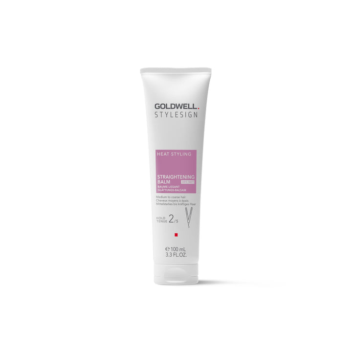 Goldwell bottle front view showing branding and straightening benefit