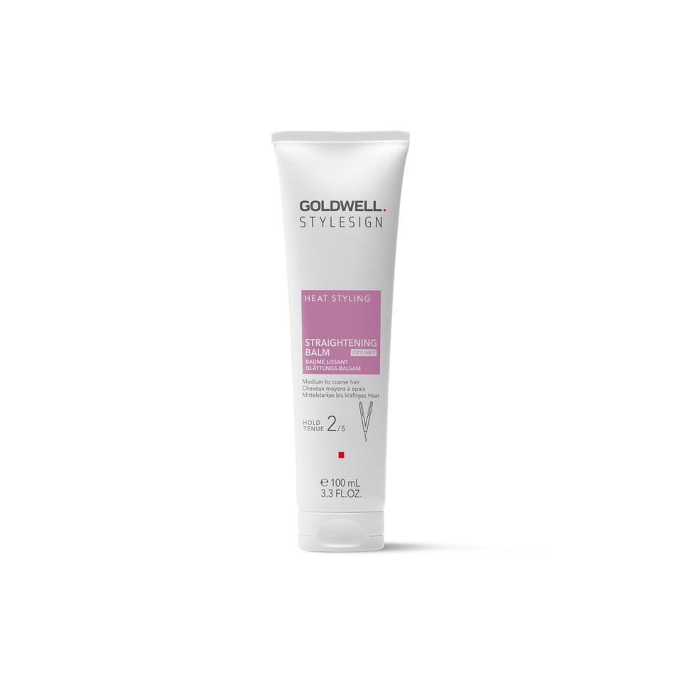Goldwell bottle front view showing branding and straightening benefit