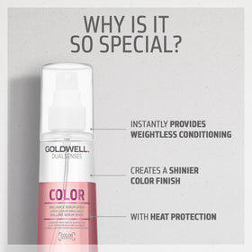 Goldwell Dualsenses mist spraying onto hair, illustrating instant detangling and shine