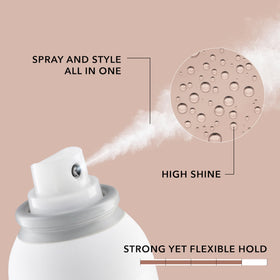 Goldwell finished updo after spray illustrating strong flexible hold and polish