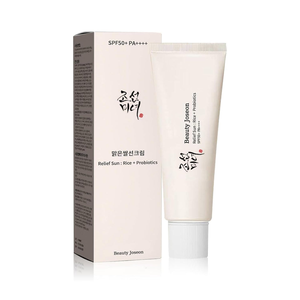 gonalulu Relief Sun front packaging showing SPF50+ and rice ingredients, easy daily protection