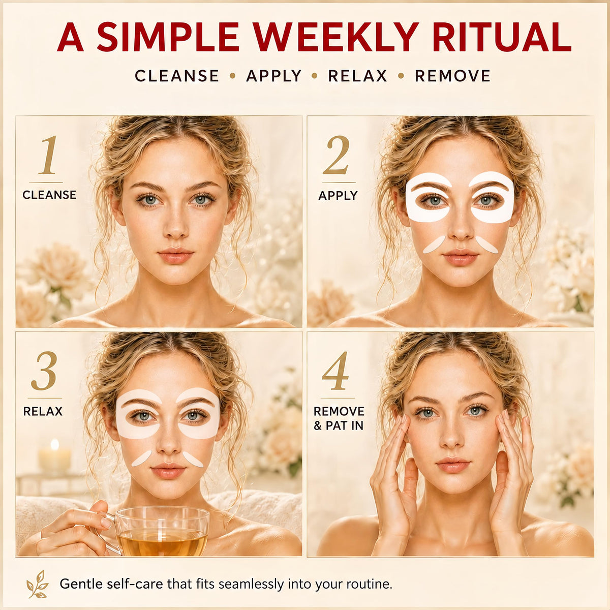 GONIM patches in a relaxing at-home spa setting for easy weekly rituals
