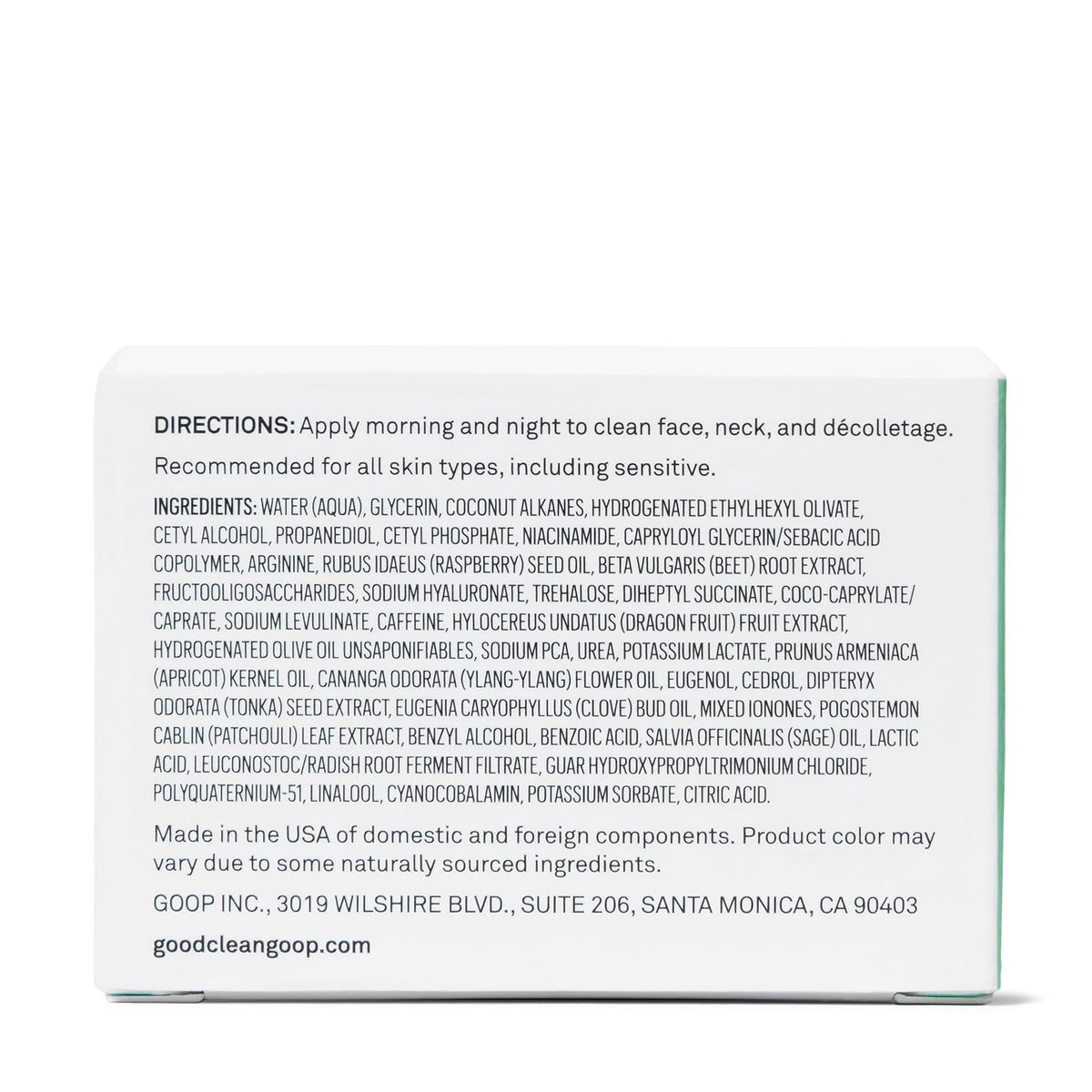 good.clean.goop label close-up listing niacinamide hyaluronic and beetroot