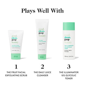 good.clean.goop on bathroom vanity staged with towel for everyday routine