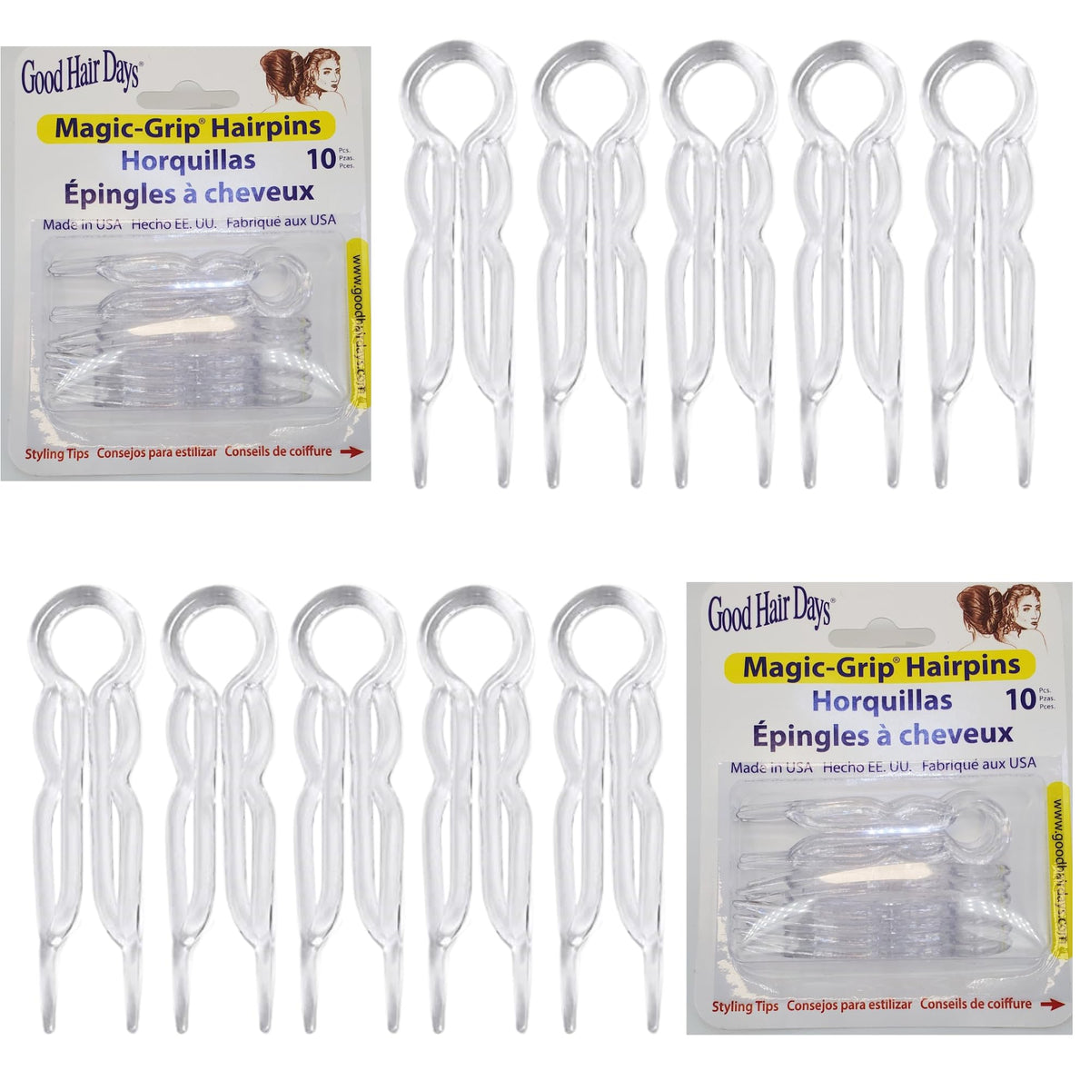 Good Hair Days front packaging showing 20 crystal pins and set benefits
