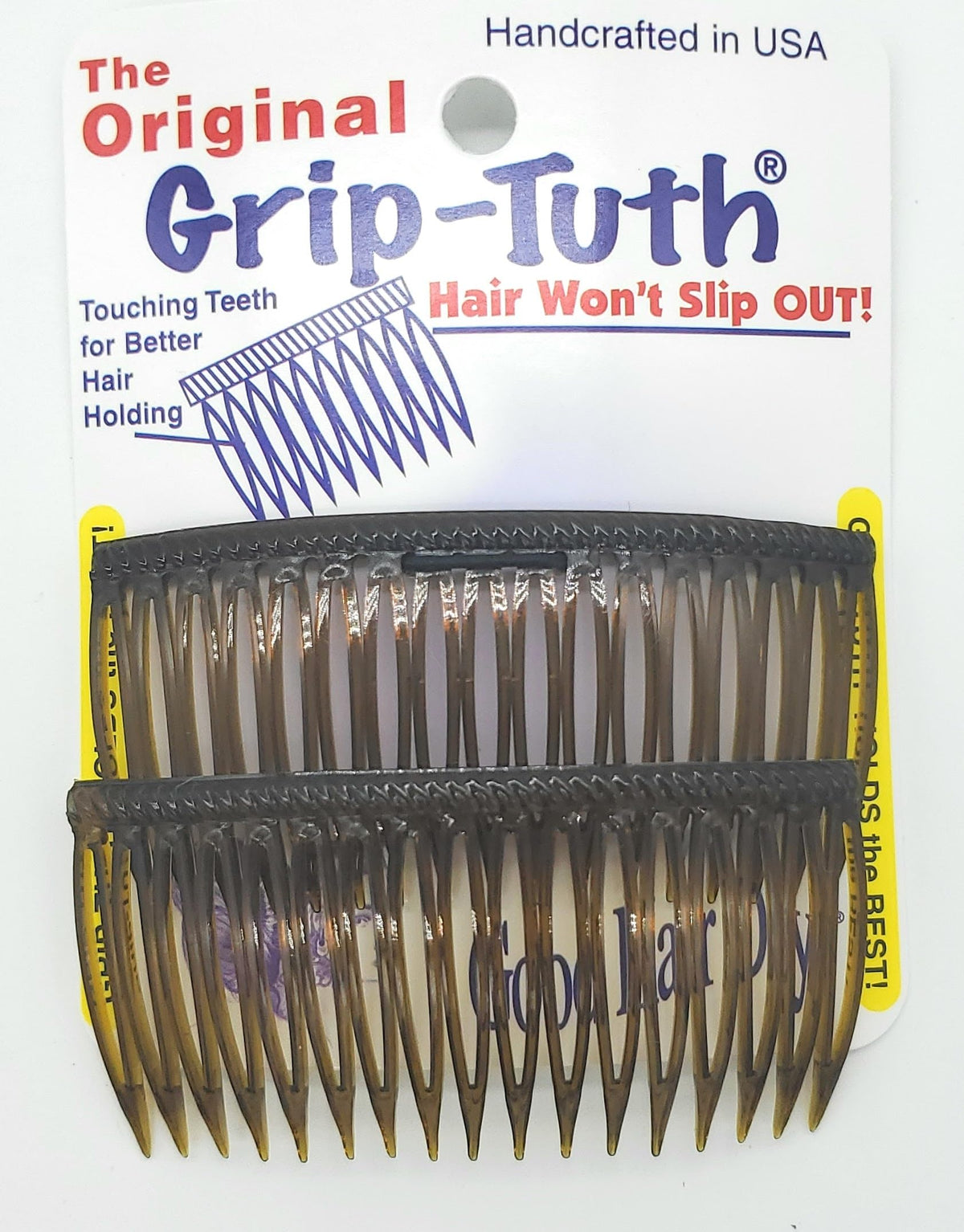 Good Hair Days front view showing tortoise Grip-Tuth set and decorative hold