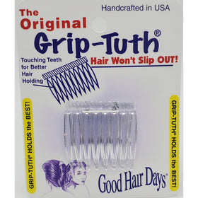 Good Hair Days clear side combs front packaging showing set of two for discreet hold