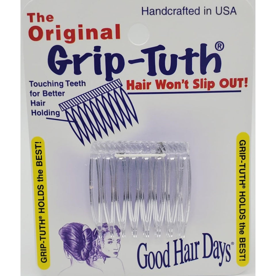 Good Hair Days clear side combs front packaging showing set of two for discreet hold