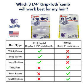 Good Hair Days comb inserted in side hair to hold a half-up style securely