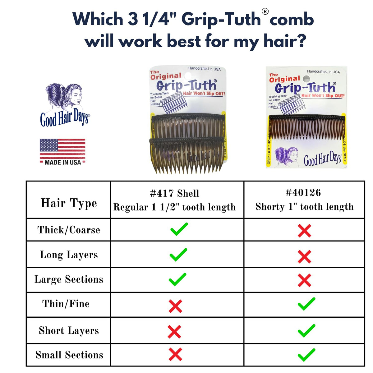 Good Hair Days sidecomb placed in styled hair illustrating reliable hold