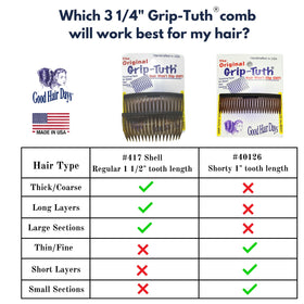 Good Hair Days sidecomb placed in styled hair illustrating reliable hold