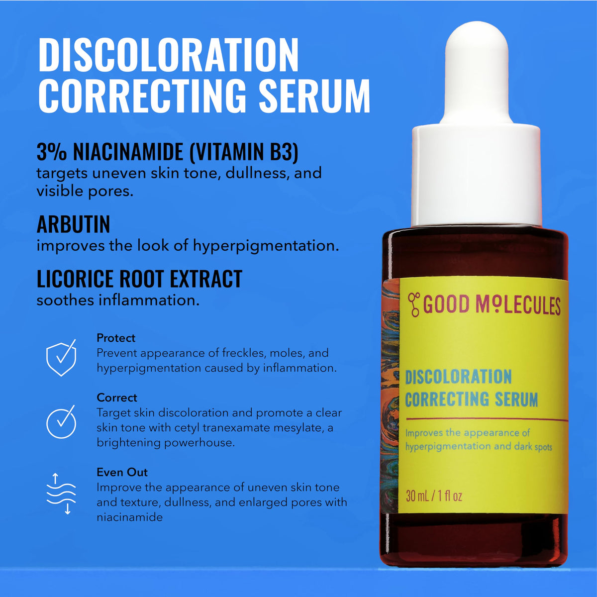 Good Molecules serum being applied to cheek, demonstrates targeted spot treatment benefit
