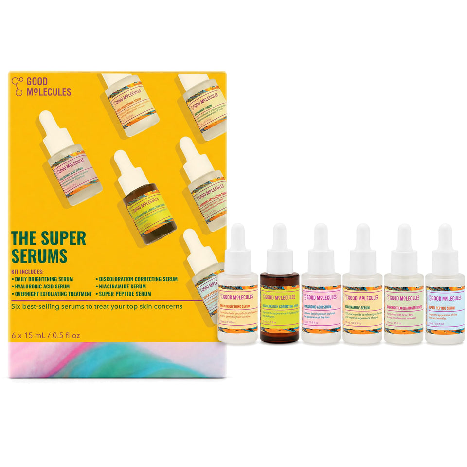 Good Molecules front box displaying the six mini serums, convenient for gifting