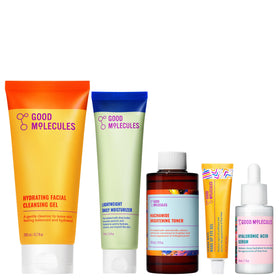 Good Molecules front packaging set showing all five bottles for an easy routine