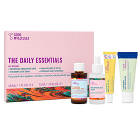 Good Molecules front packaging set showing four travel bottles and convenience